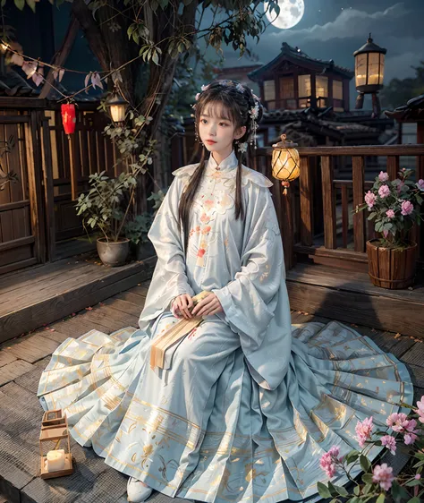 （china - chic mid-autumn night，clear moonlight sprinkles on the earth，the entire village is shrouded in a soft silvery glow。mid-...