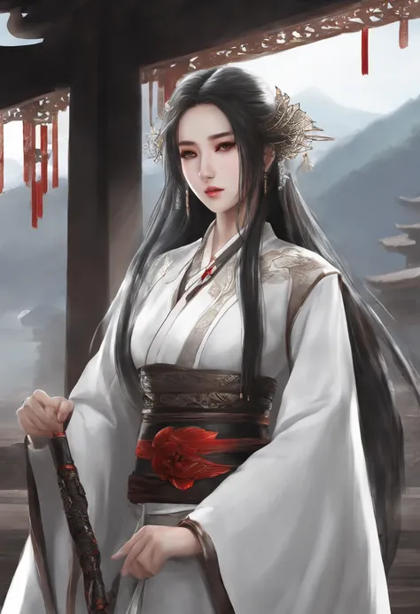 bestquality, Piece Table, ultra-high resolution, (Realistic: 1.4), Xiuxian, Smiles, Shy, , Delicate makeup, Spectacular jewelry, long-haired, face detail,, 1 girl, White Clothes, Lotus Print, Maple leaf printing, bara, weapons, (Magic Circle: 1.2), Xiuxian...