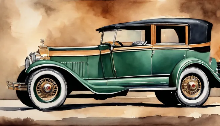 vintage car painted in watercolor, used for honeymoon brides and grooms, often used on wedding invitations