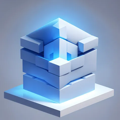 (floating cube, technology, futuristic, rubic like), soft lightning, yellow, blue, white, grey, simple shading, wireframe