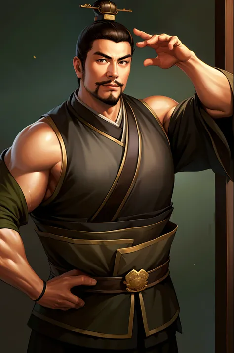 (4k, best quality, highres:1.1), (masterpiece:1.1), man, Chinese male, detailed eyes, looking at viewer, (Collin Chou:1.5),
male_focus,  , 1boy,   facial_hair,  brown_eyes, katana, chinese_clothes, crew cut, muscular, wide shoulder, topknot, confident,