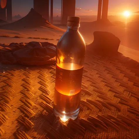 Change this bottle background to dune, sunset, professional product photography