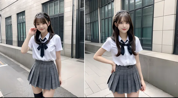 18-year-old schoolgirl in gray miniskirt（Twin-tailed）