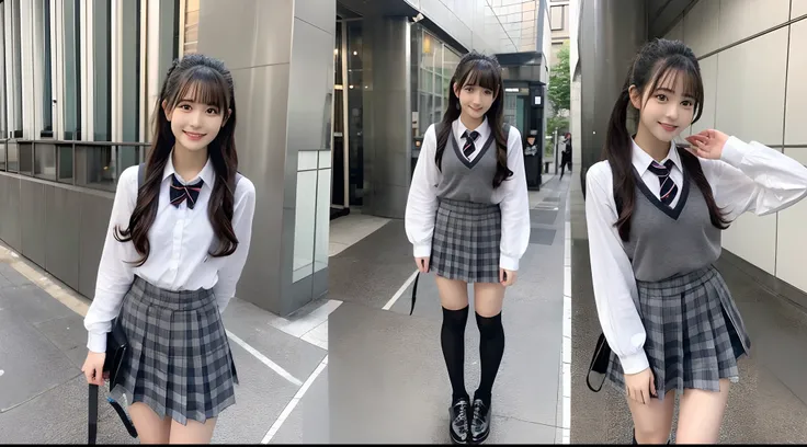 18-year-old schoolgirl in gray miniskirt（Twin-tailed）