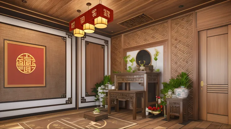 (( high quality)) (( realistic photo)) Worship hall ,chinese traditional, Vietnamese Worship Hall, tradition, decorative plants , ancient, ( best quality)) ((realistic))