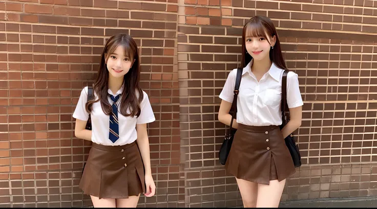 18-year-old high school girl in brownish miniskirt