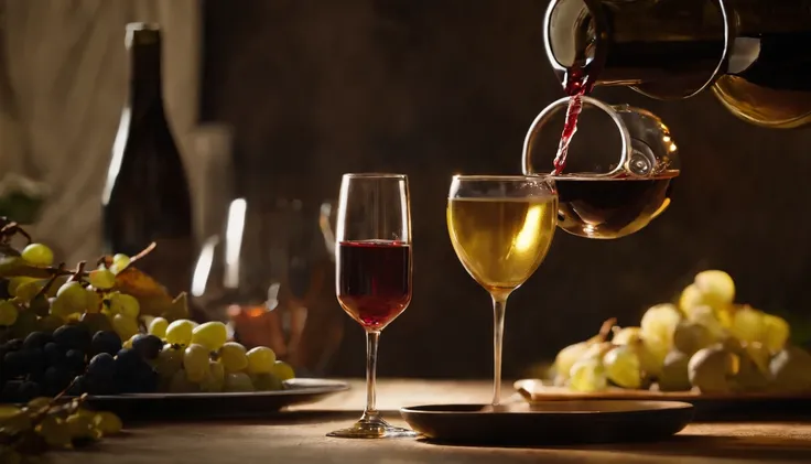 （Pouring the laurel sweet alcohol），((process of pouring wine))，Close-up 30-degree, ((elevation angle))，Golden amber wine body，warm lights，glass，iced，Wooden table base，best qualtiy