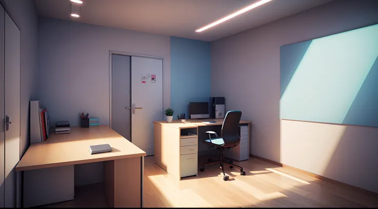 Cartoon office room interior, office,, bright lighting in cartoon room interior in cartoon graphics