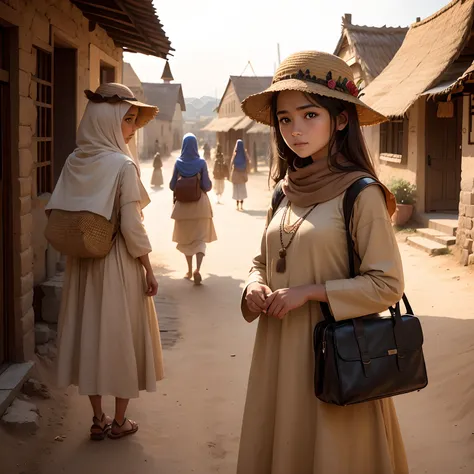 Girl, village, camel, ladies roamies in village dress