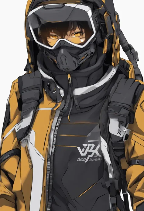 golden colored，Amber goggles，Storm jacket，Interior white background background，agent，Uma personagem feminina，Equip long knives，Firearms，the motorcycle