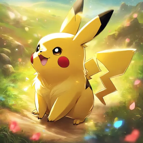 Pikachu movie poster，Lively and agile，Yellow soft hairs，Redfaced，sparkling big eyes，Cute little pointy ears。(Pikachu:1.5)