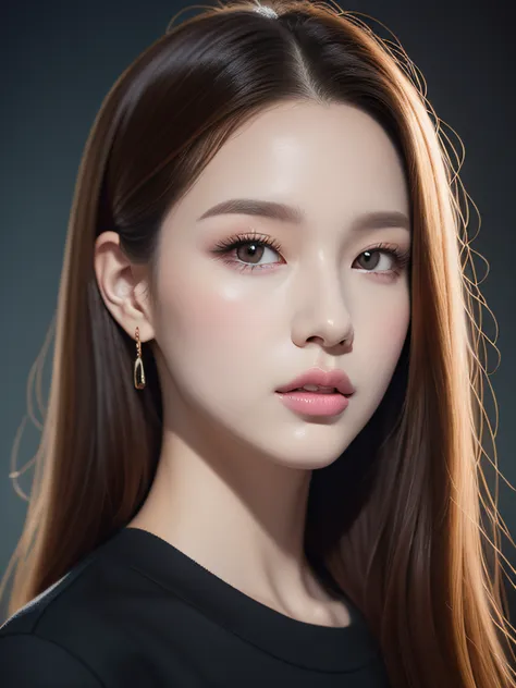 Portrait of a woman with long hair and a black shirt, digital illustration portrait, in the art style of bowater, portrait of jossi of blackpink, digitalportrait, Digital Art Portrait, realism artstyle, high quality portrait, 🤤 girl portrait, realistic art...