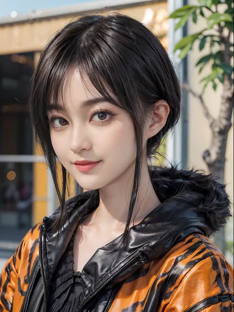 03
(Black Shorthair:1.3), (a 20 yo woman), (A hyper-realistic), (masutepiece), (8KUHD), Looking at the camera, Beautiful woman, A smile, (Tiger Design Clothing)