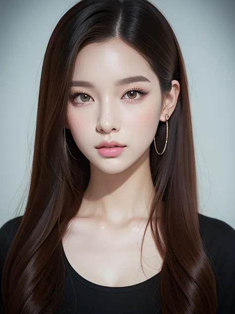 Portrait of a woman with long hair and a black shirt, digital illustration portrait, in the art style of bowater, portrait of jossi of blackpink, digitalportrait, Digital Art Portrait, realism artstyle, high quality portrait, 🤤 girl portrait, realistic art...