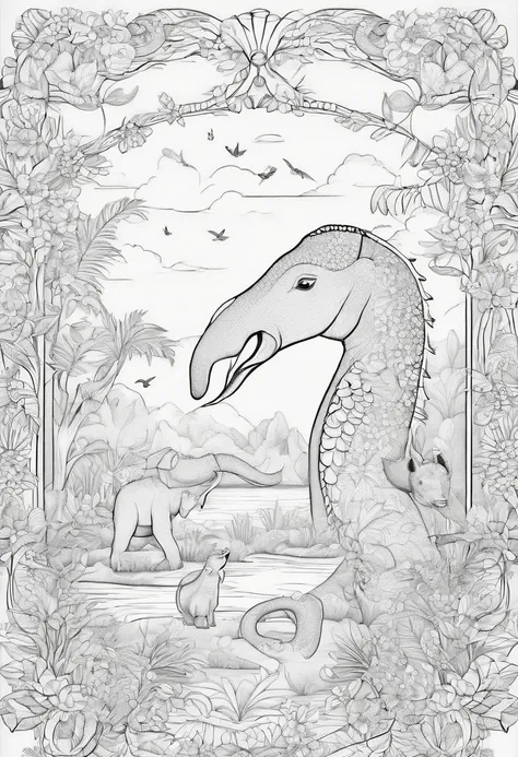 a front cover page of a kids coloring book about alphabet arrangement of animals should already be colored  and be of 4k quality