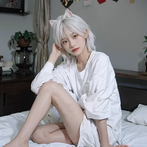 8K、(Sexy poses collection)、((in ones underwear only))、(((White hair color))) 、undersized head、Best Quality, masutepiece, 超A high resolution, (Realism: 1.4), Original photo, (True skin texture: 1.3), (Film grain: 1.3), Beautiful eyes and face details, masut...