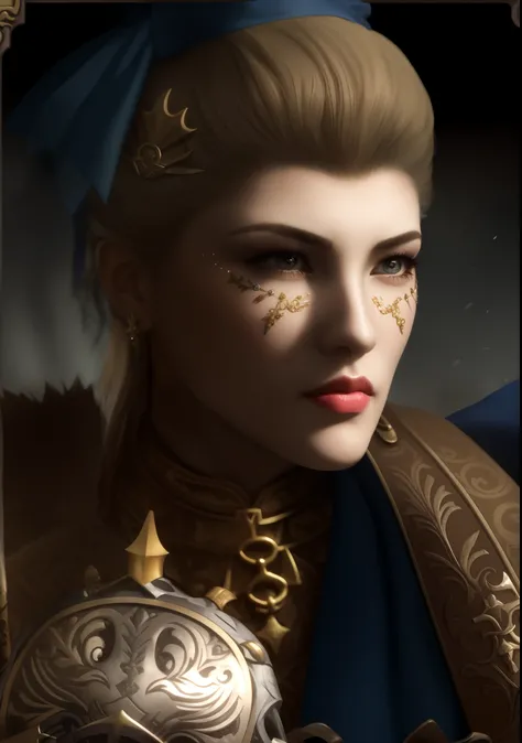 a close up of a woman in a blue dress with a sword, vigo the carpathian, imperial portrait, baldurs gate character portrait, portrait knight female, character icon, inspired by Li Kan, deiv calviz, great king of stovokor, portrait of dragoon, mother of wit...