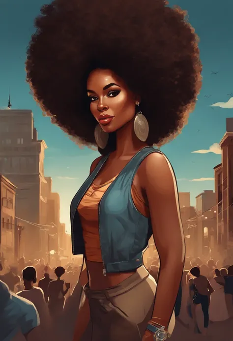 character design image, vector art, of a woman with big afro hair, super cute funky black girl, vector sketch style illustration, adobe illustrator sketch art style, vector sketch art style, in digital illustration style , highly detailed character design,...