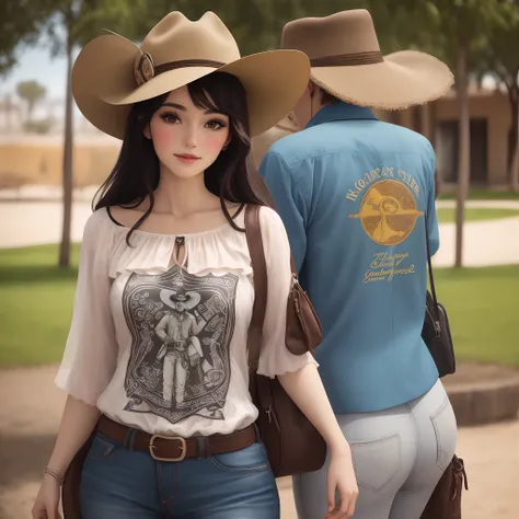 Blouse for vaquejada with a cowboy image on the back and a symbol on the front with the name "Parque Surubim"