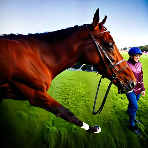 "Side profile horse and double exposure portrait of the racecourse."