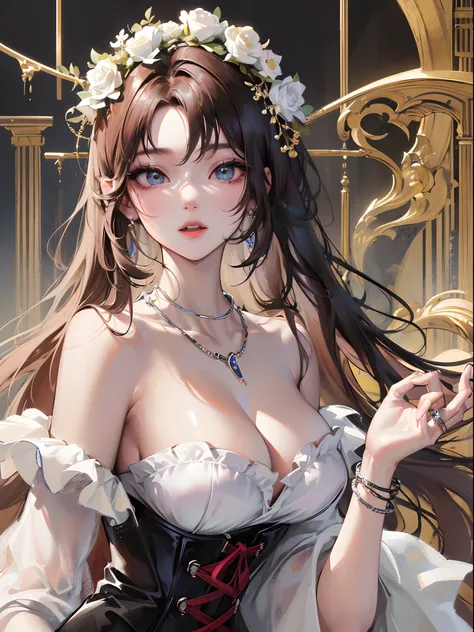 (Finest quality)),(超A high resolution),(ultra-detailliert),(Meticulous portrayal),((best pictures)),(Finest works of art),Ultra-Precision Art,The art of astounding depiction, Fashion art:1.5, Corset Dresses,耳Nipple Ring,a necklace,the ring