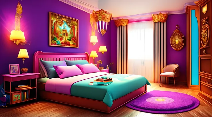 Cartoon magical room interior, room interior , magical room interior in magical style room , magical theme room in cartoon