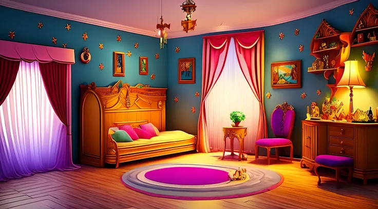 Cartoon magical room interior, room interior , magical room interior in magical style room , magical theme room in cartoon