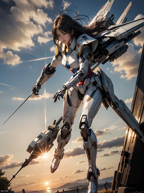 Textured skin, Super Detail, high details, High quality, Best Quality, hight resolution, 1080p, Gorgeous beauty、Girl with Beautiful Mecha Body、(Gundam) Girl with robot body