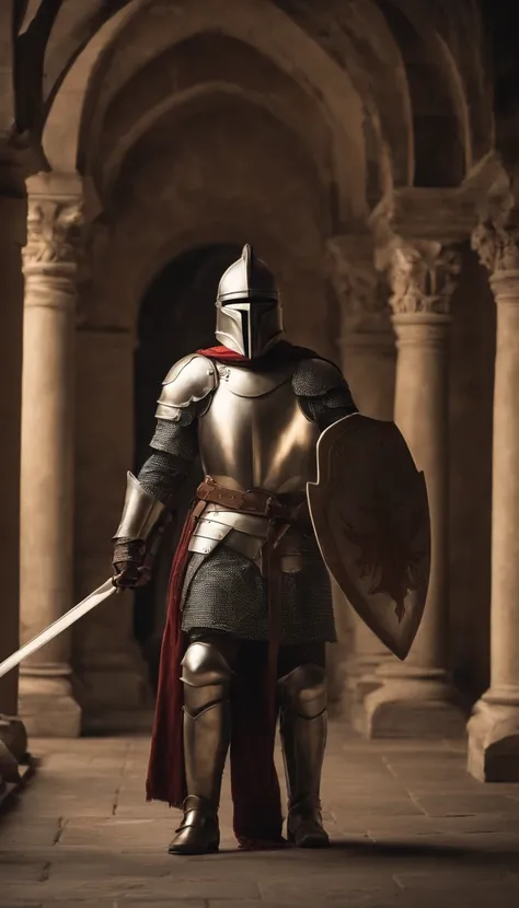 arafed knight in armor with a sword and shield in a dark room, knight in armor, light coming off of the armor, full portrait of magical knight, armored knight, knight wearing plate armor, fantasy warrior in full armor, fantasy knight, armored warrior, port...