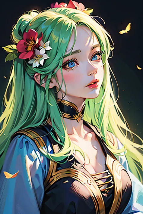 a painting of a woman with long hair and flowers in her hair, beautiful fantasy art portrait, gorgeous digital art, beautiful fantasy portrait, fantasy art portrait, beautiful digital art, digital art fantasy art, beautiful gorgeous digital art, beautiful ...