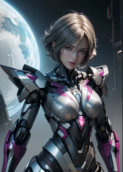 Textured skin, Super Detail, high details, High quality, Best Quality, hight resolution, 1080p, hard disk, Beautiful,(Arcee),beautiful cyborg woman,Mecha Cyborg Girl,Battle Mode,Girl with a Mecha Body,She wears a futuristic Transformers mech