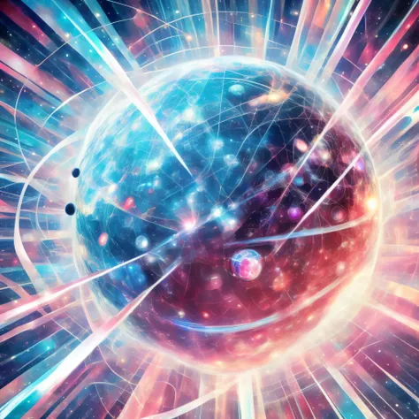 a close up of a sphere with many lines and dots, quantum particles, the god particle, explosion of data fragments, energy spheres, magical particles, entering a quantum wormhole, cosmic energy wires, atoms colliding, particle physics, supernova explosion, ...