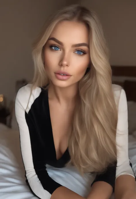 arafed woman fully , sexy girl with blue eyes, ultra realistic, meticulously detailed, portrait sophie mudd, blonde hair and large eyes, selfie of a young woman, bedroom eyes, violet myers, without makeup, natural makeup, looking directly at the camera, fa...