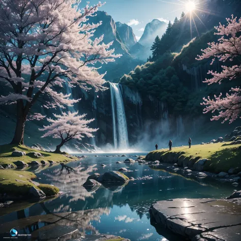 （HighestQuali，astonishing detail：1.25），mont，（Mist：0.9），（waterfallr：0.8），（the cherry trees：1.3），（cinematic compositions：1.3），（dream magical：1.3），hoang lap，Blue Flame，Plasma，Particle effect，Crystal clear texture，stone monument,（Skysky），the space，starrysky,Sk...