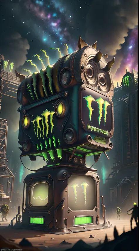 MonsterEnergyAI toaster , detailed, intricate, dancing in the air with monster minions, extremely detailed, high resolution, best quality, color realistic, vivid), 8 minions dancing in the air, gathering with friends, sitting in a classic char, admiring th...