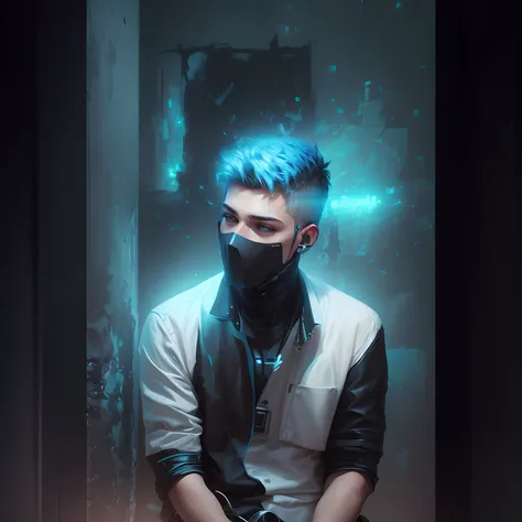 Change background, cyber punk realistic boy, realistic face