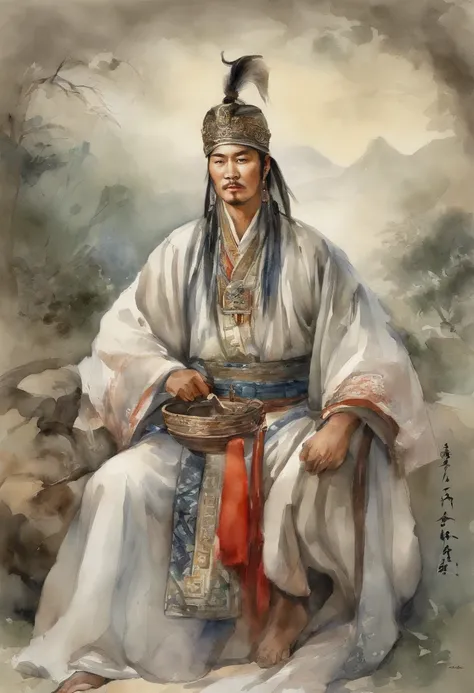 three kingdom, Zhuge Liang，full bodyesbian, 1boys,(8K,Best picture quality,tmasterpiece:1.4),