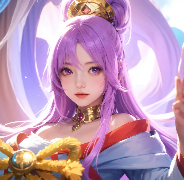 a close up of a woman with purple hair and a crown, portrait knights of zodiac girl, anime goddess, extremely detailed artgerm, keqing from genshin impact, zhongli from genshin impact, ayaka genshin impact, ((a beautiful fantasy empress)), trending artgerm...