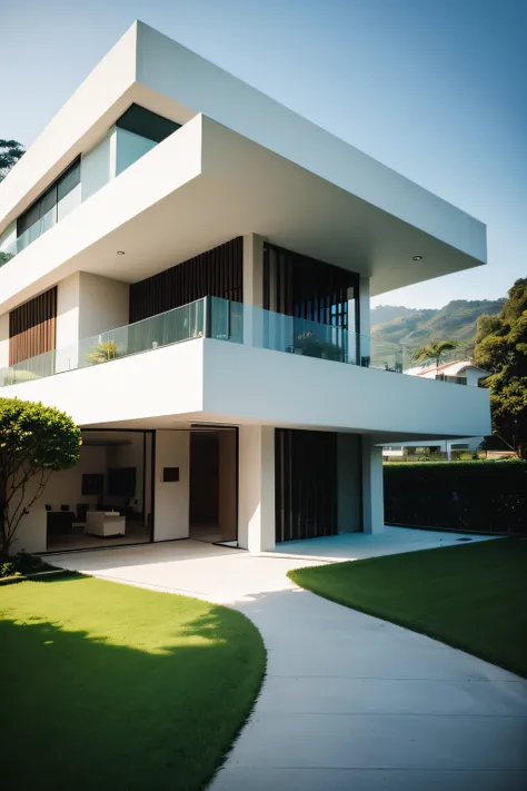 Photograph of a modern mansion in rio de janeiro with a beautiful lawn external photo