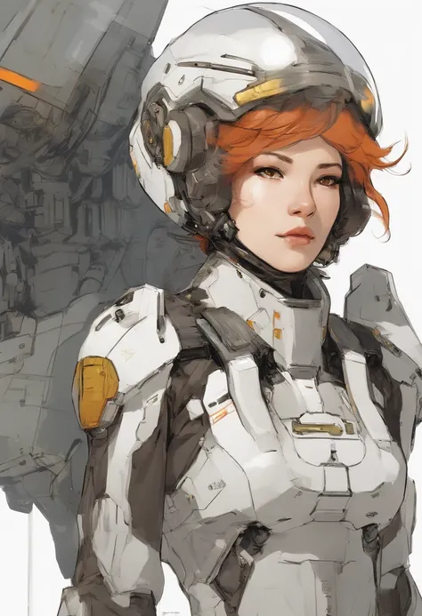 mecha pilot female, short hair, close up character design, multiple concept designs, concept design sheet, white background, style of Yoji Shinkawa --s 750 --niji 5