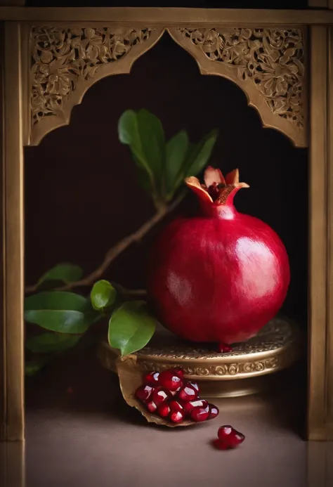 A pomegranate，There are particles that come out