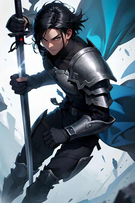 tech warrior armor , black hair ,with two swords