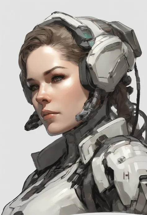 Female mech pilot, short detailed hair, (treatment), Multiple conceptual designs, concept design sheet, White background, style of yoji shinkawa，16-bit pixel art --s 750 --niji 5