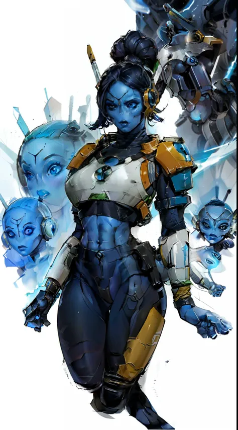 uma garota alien de cor azul, usando um sfw crop top rasgado, super realista, altos detalhes, melhor qualidade