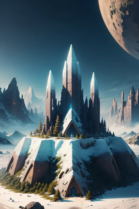 completely alien non-human crystalline village.