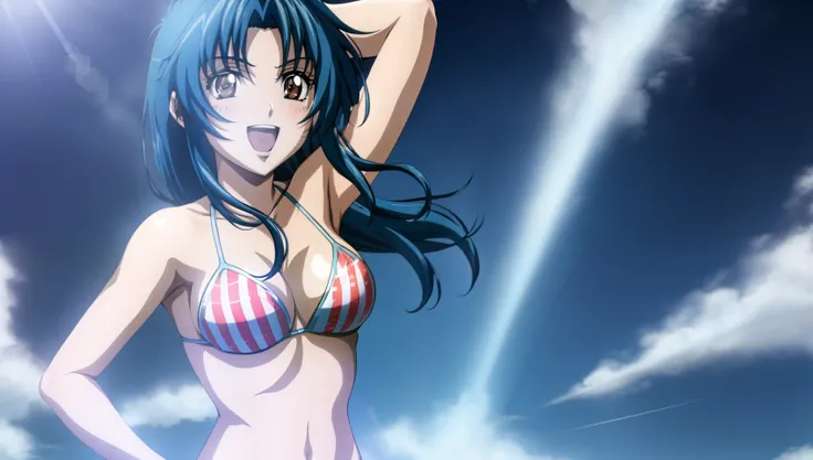 KanameChidori, 1girl, anime, Obra maestra, La mejor calidad, bikini, Altamente detallado, hermoso fondo, dynamic  lighting