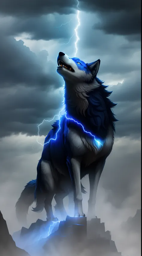 Wolves from the blue of crimson smoke|Lightning background