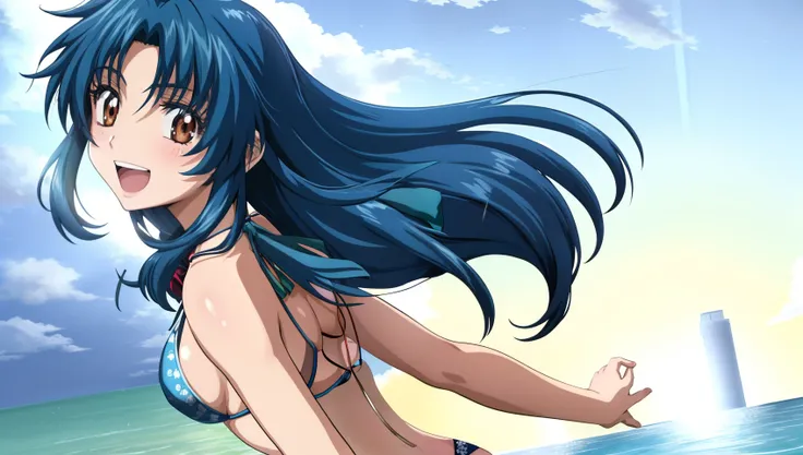 KanameChidori, 1girl, anime, Obra maestra, La mejor calidad, bikini, Altamente detallado, hermoso fondo, dynamic lighting