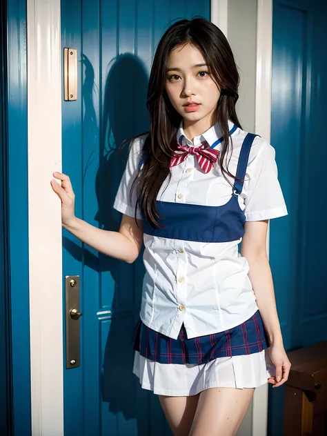 Japan schoolgirl uniform、White button shirt with collar wet with water、pleatedskirt