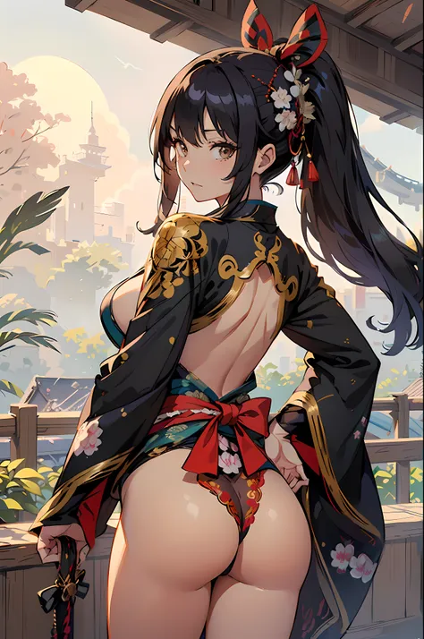 (masutepiece:1.4),ultra -detail、hyper quality、High resolution、Beautiful adult woman、Beautiful skins、(Beautiful muscles)、(((Kimono with beautiful decoration)))、(((Beautiful decorated panties)))、(((Luxury costumes)))、top-quality、16-k illustration、​masterpiec...